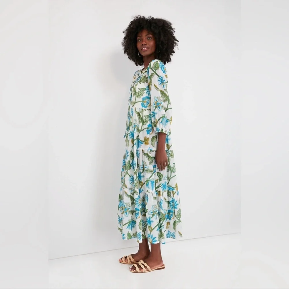 Tuckernuck White Maxi Dress with Blue and Green Floral Print - Picture 7 of 11